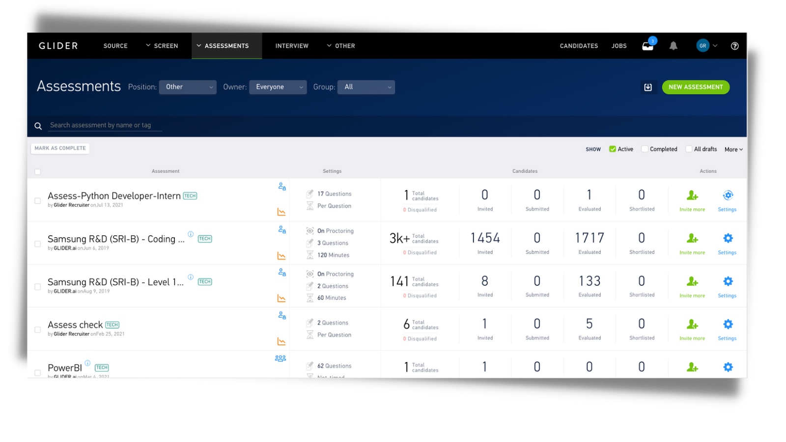 Glider AI skill intelligence platform Non Techncial Technical Skill Tests